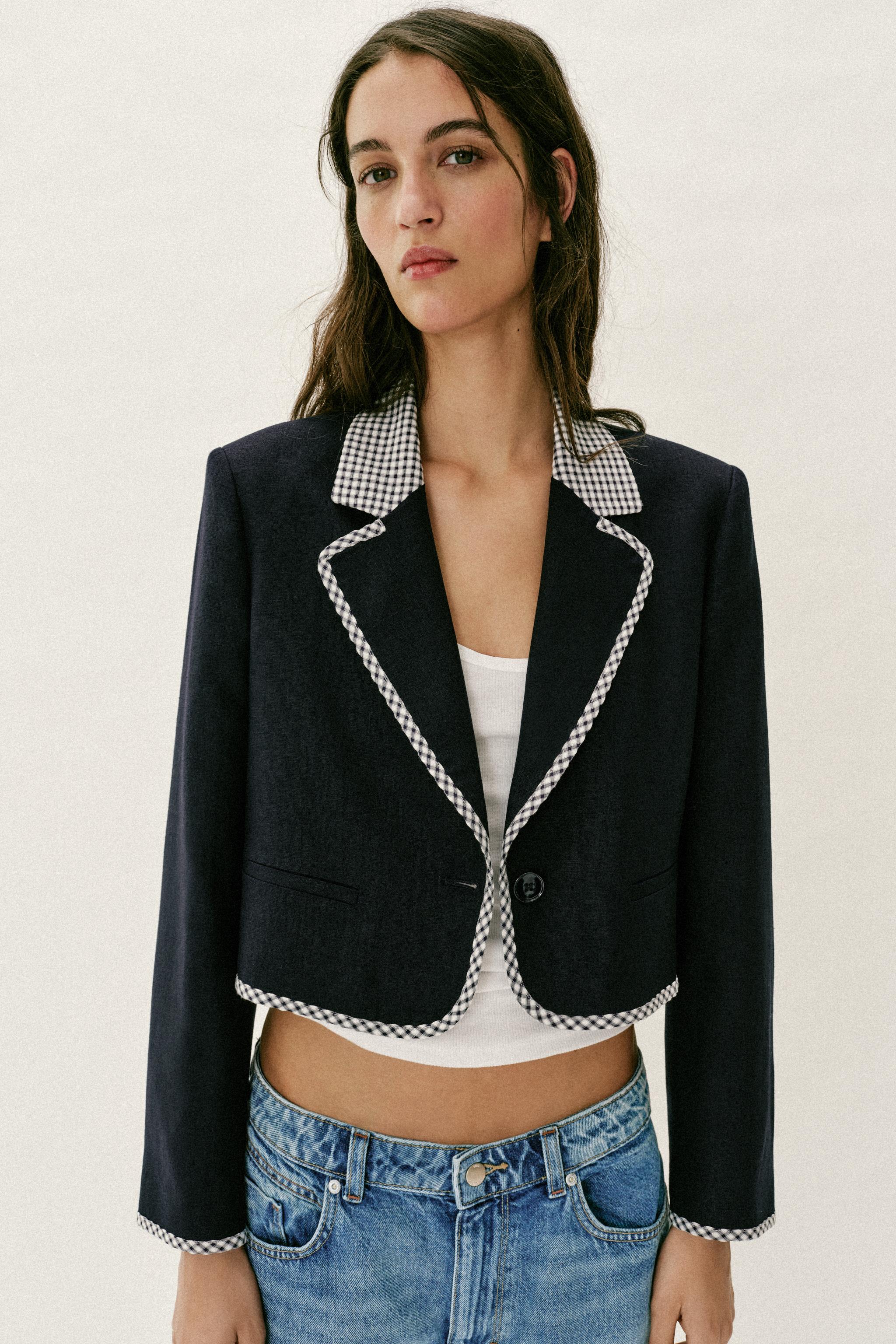 GINGHAM CHECK SHORT BLAZER